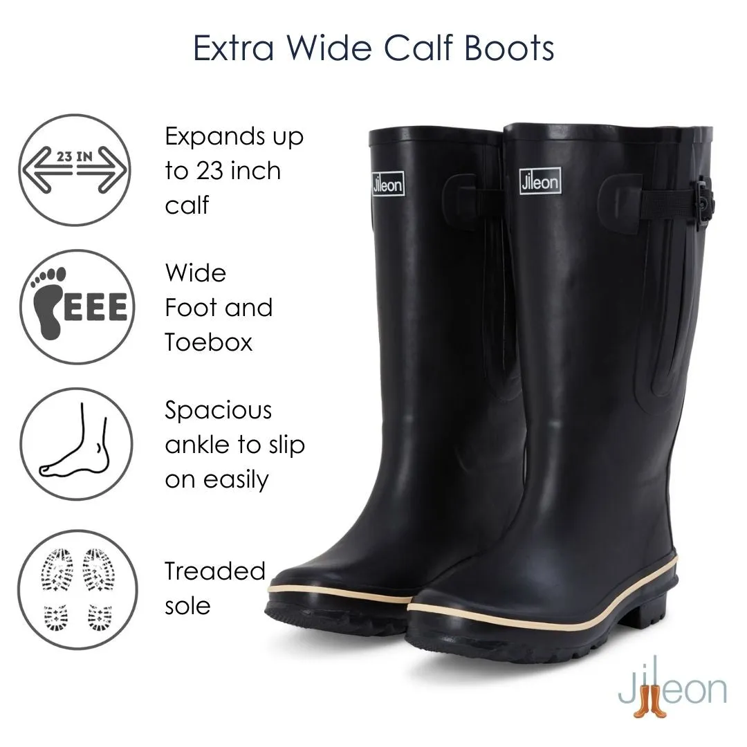 Extra Wide Calf Womens' Rain Boots - Black - 16-23 Inch Calf - Wide Foot & Ankle