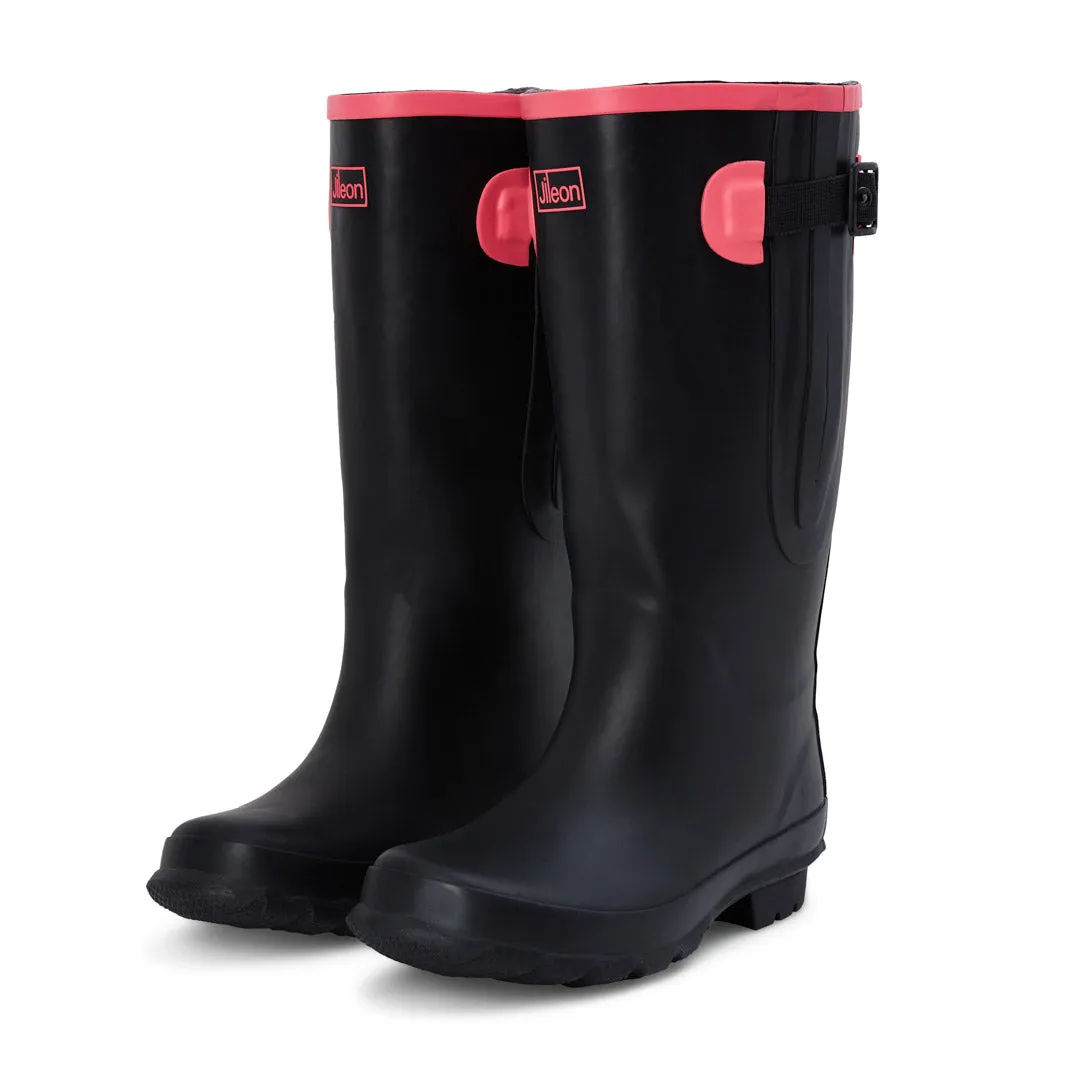 Extra Wide Calf Womens' Rain Boots - Black with Pink Trim - 16-23 Inch Calf - Wide in Foot & Ankle