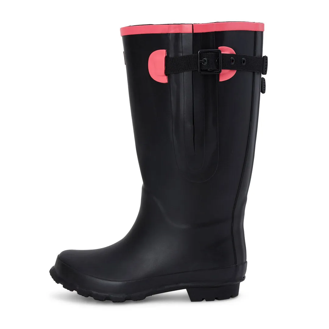 Extra Wide Calf Womens' Rain Boots - Black with Pink Trim - 16-23 Inch Calf - Wide in Foot & Ankle