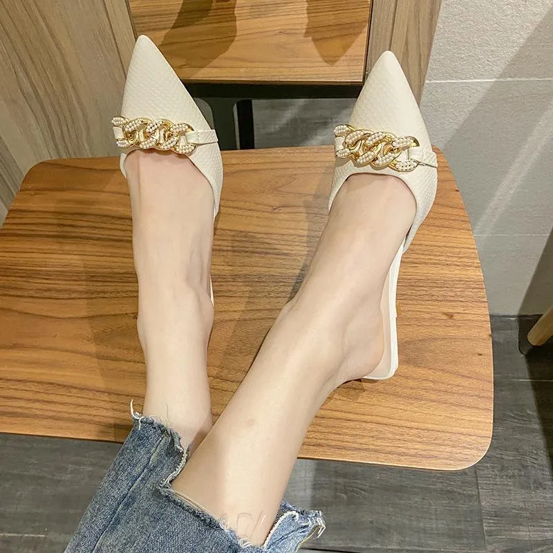 Finn Chain Pointed Toe Mule Closed Toe Sandals Women's Summer Pointed Stiletto Heel High Heels Mules Slippers