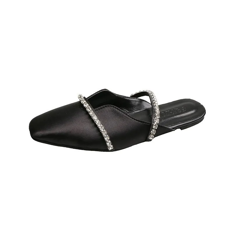 Finn Chain Pointed Toe Mule Sandals Women's Summer Closed Toe Flat Lazy Mules Slippers