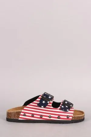 Flag Print Double Buckle Open Toe Footbed Sandal