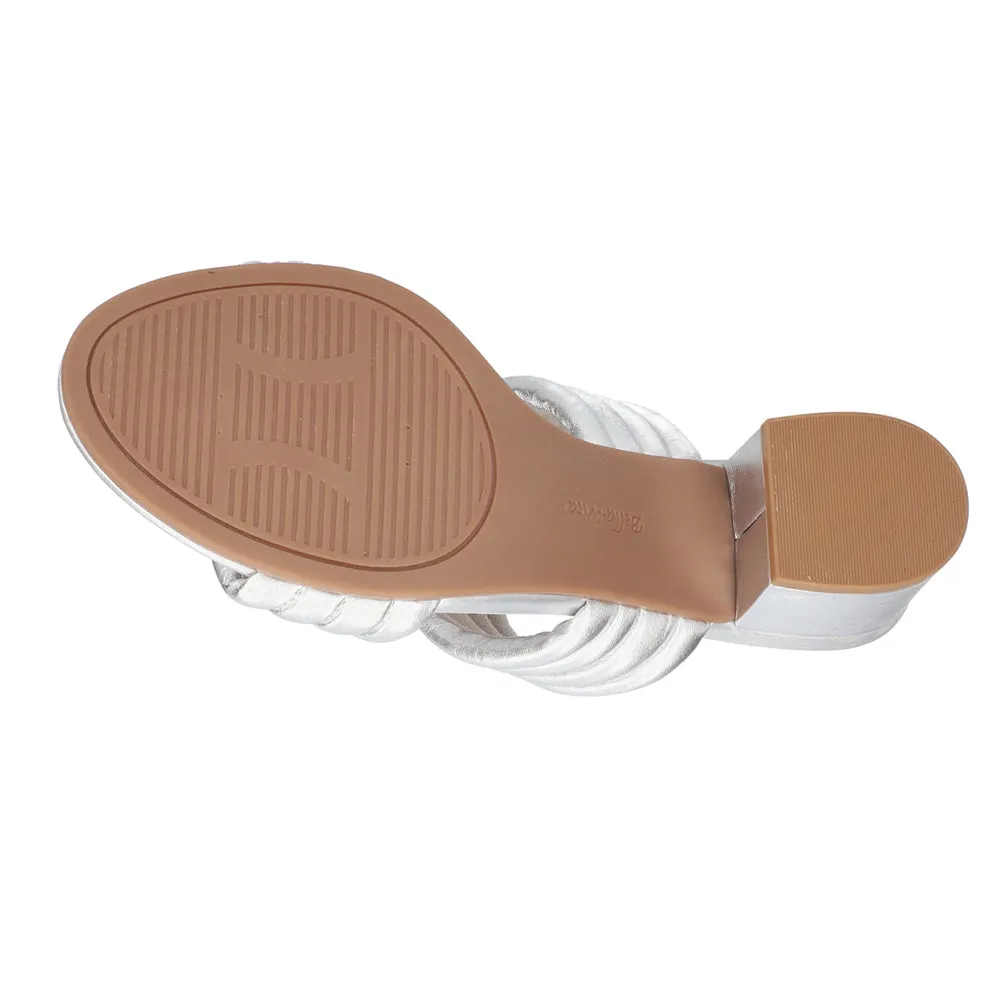 Georgette Metallic Block Heeled Sandals