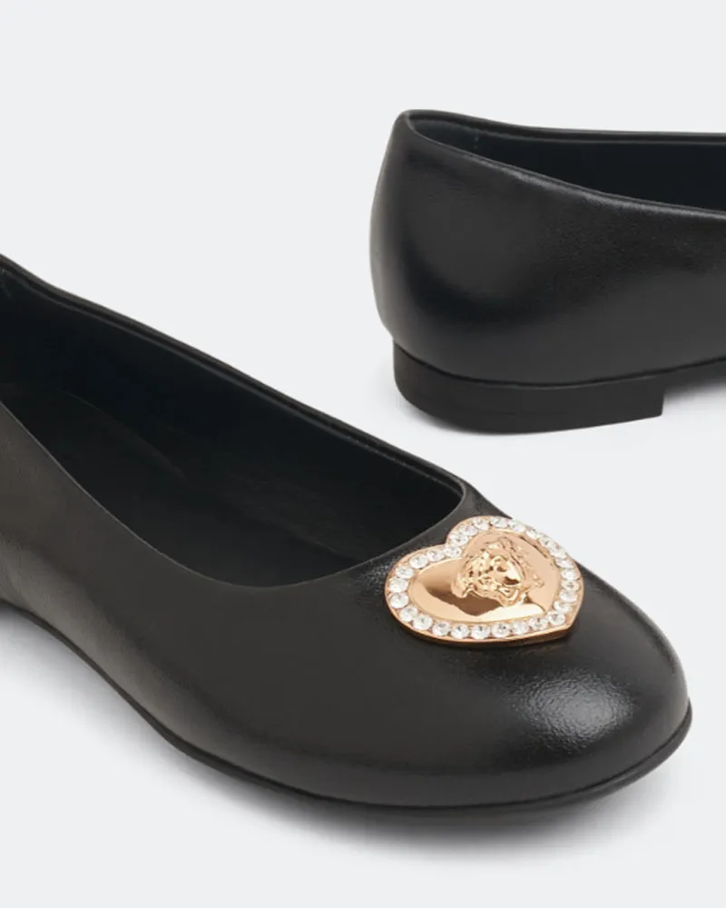 Girls Black Leather Ballerinas