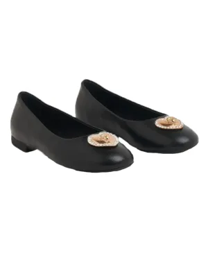 Girls Black Leather Ballerinas