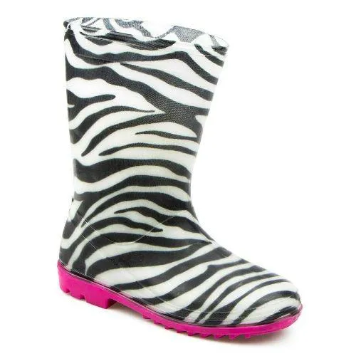 Girls Zebra Rain Boots PVC Wellies