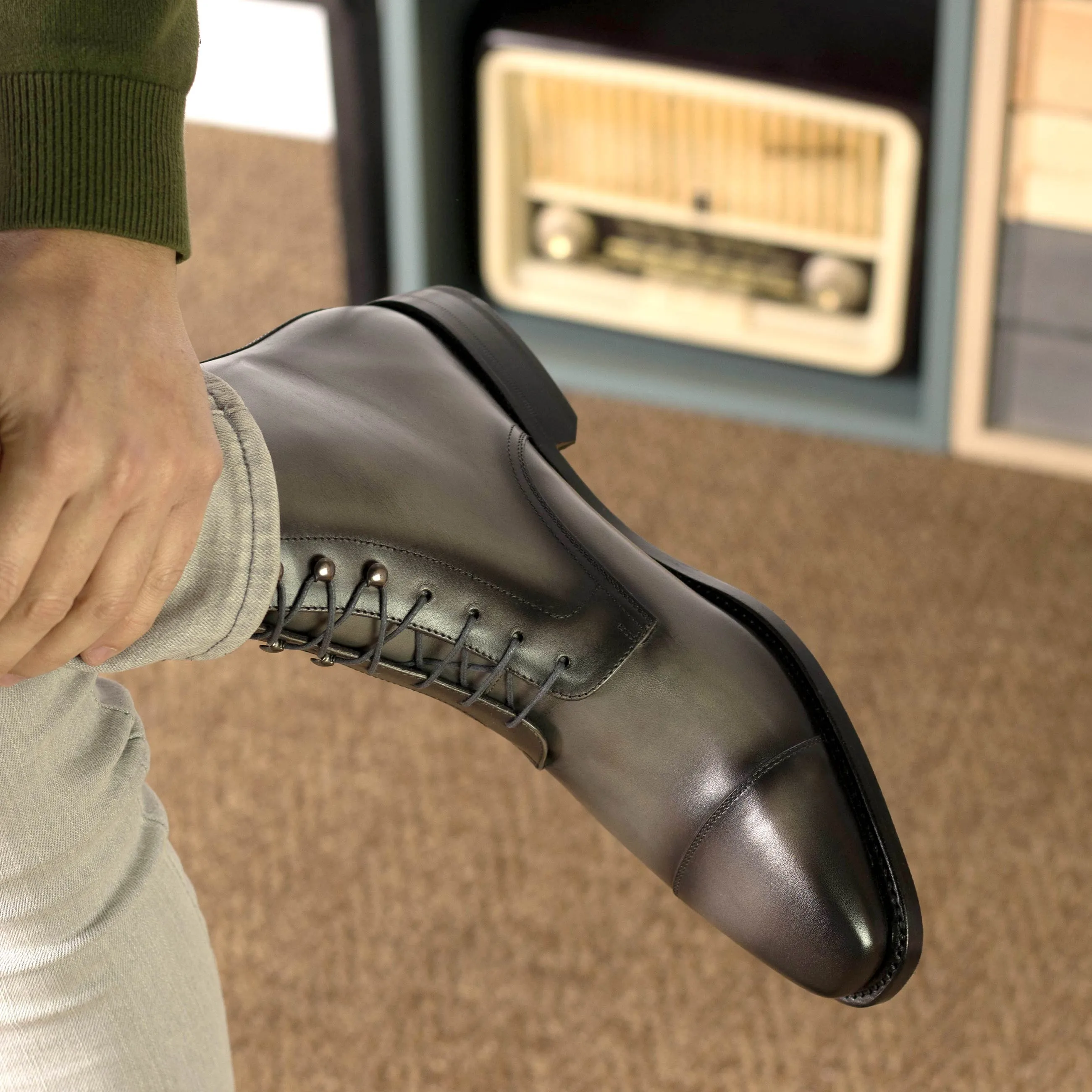 Grey Cap Toe Jumper Boots
