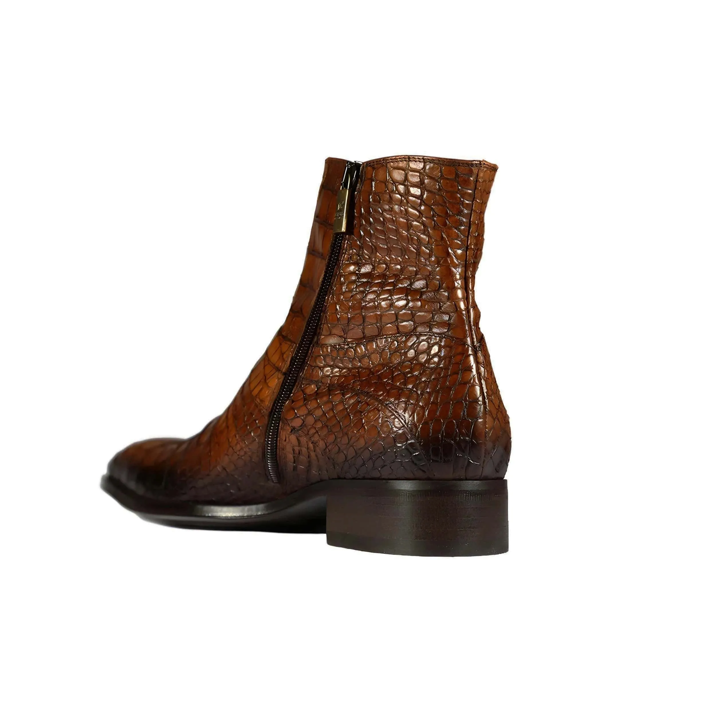Handmade Custom Crocodile Print Leather Ankle Boots For Men