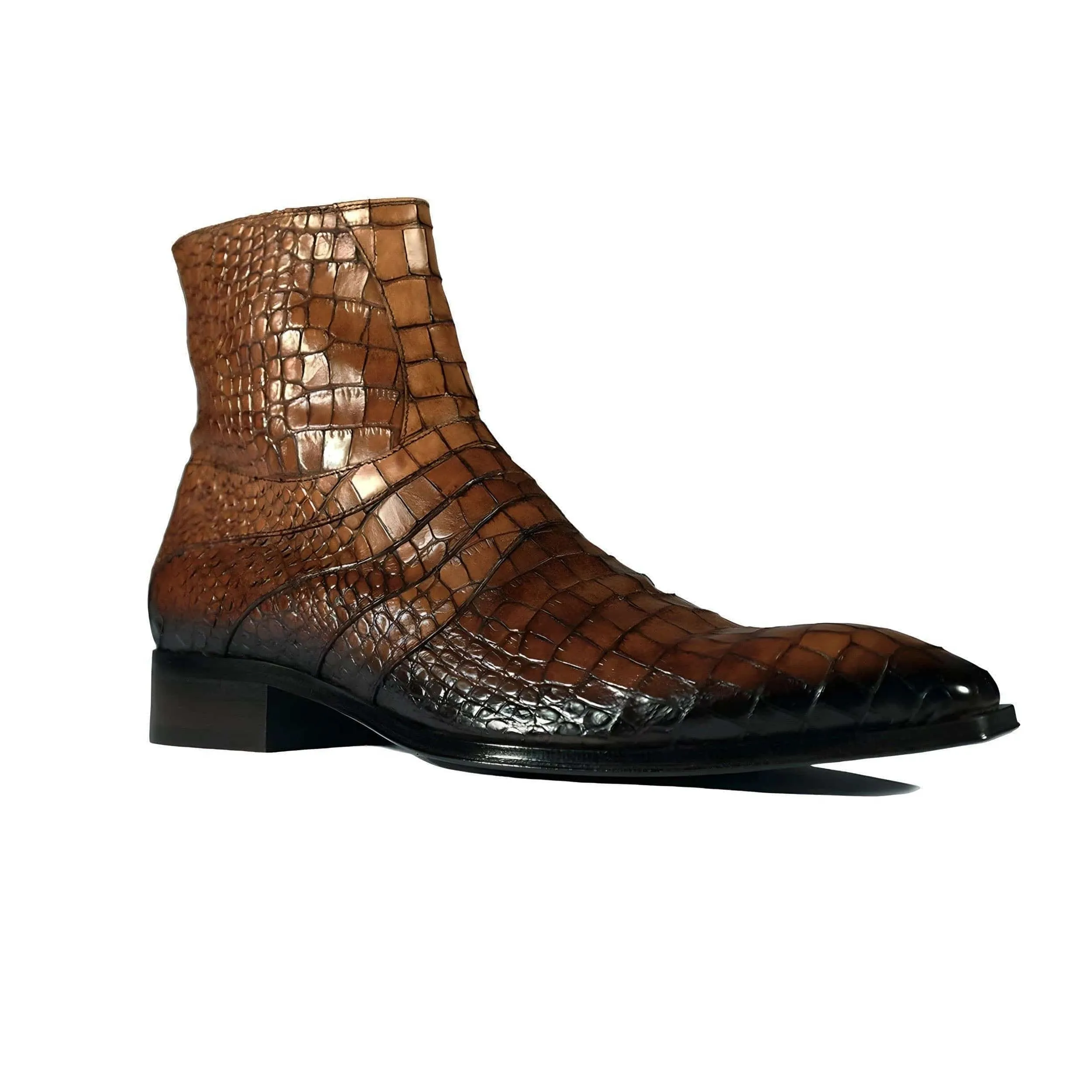 Handmade Custom Crocodile Print Leather Ankle Boots For Men