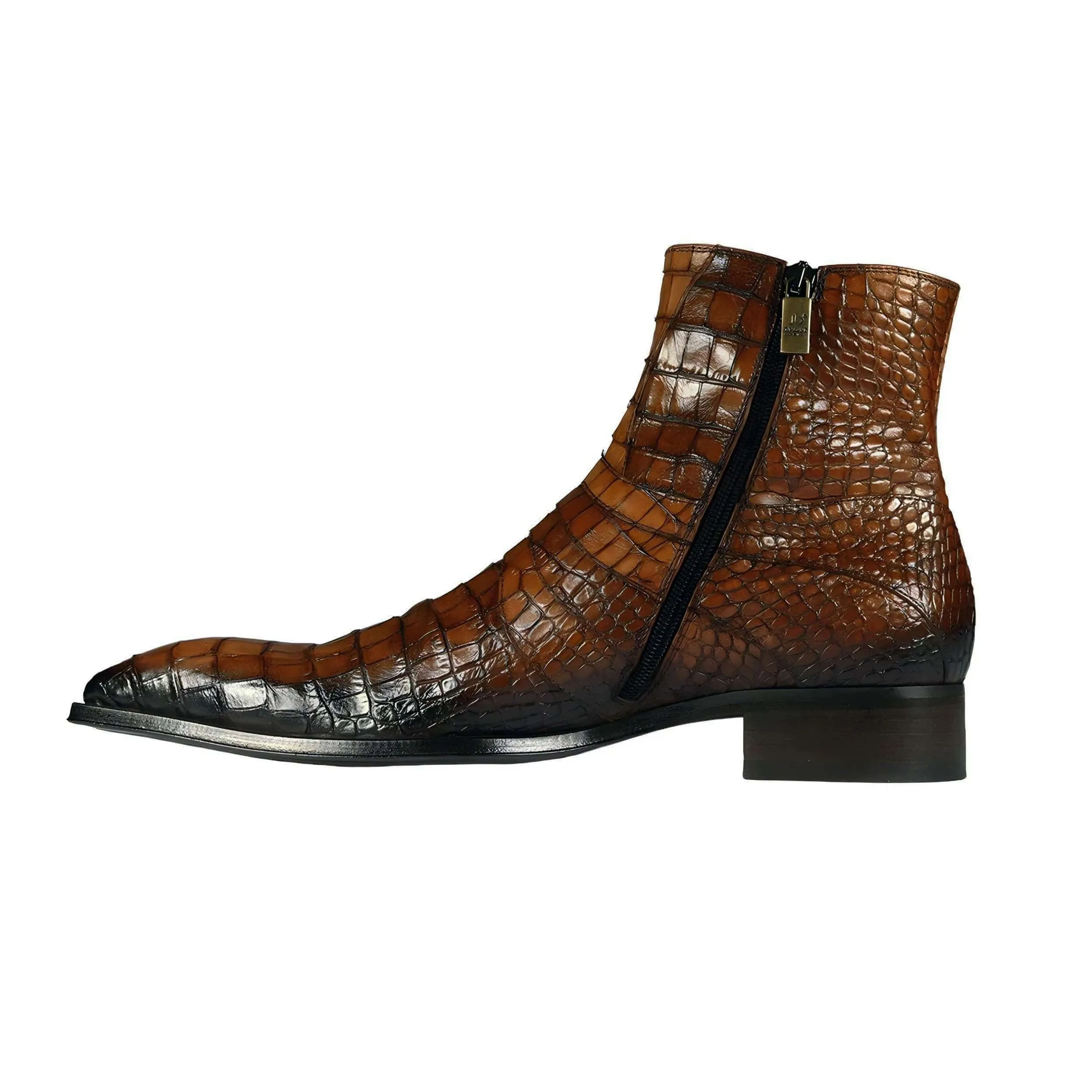 Handmade Custom Crocodile Print Leather Ankle Boots For Men