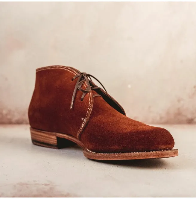 Handmade Men Brown Suede Ankle Boots With Lace up Closure, Suede Boots