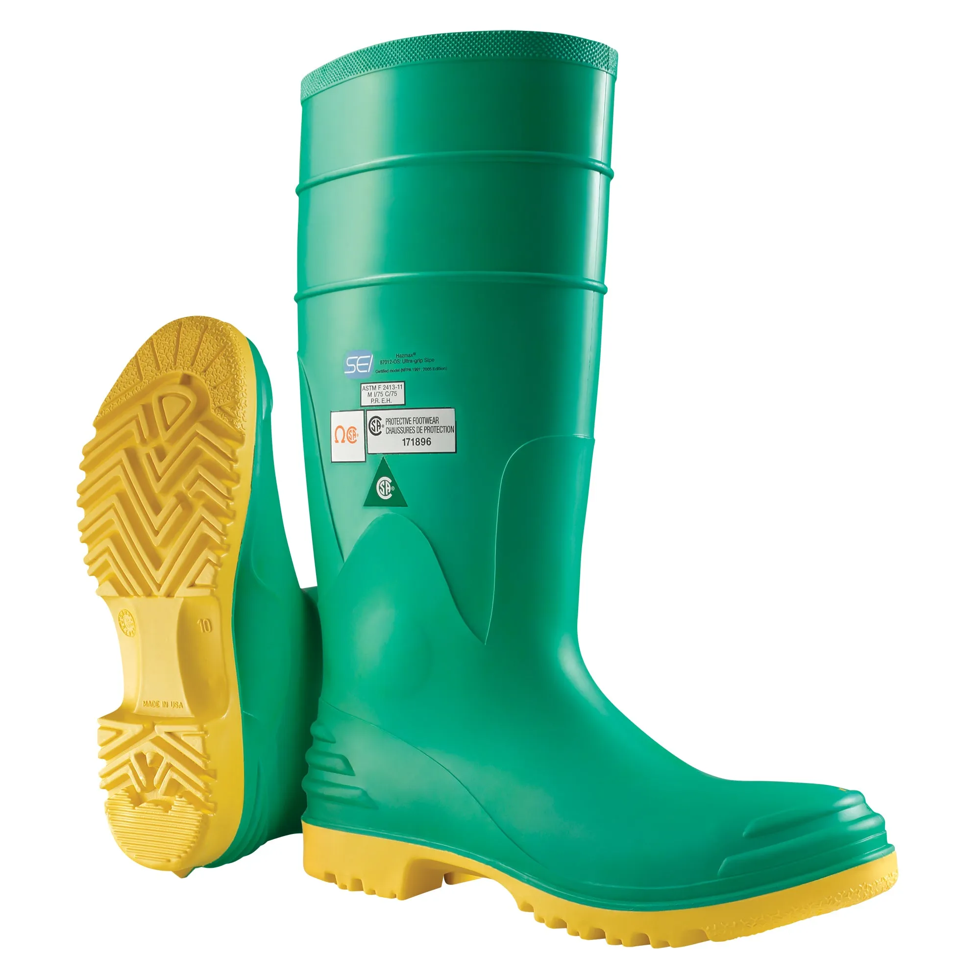 Hazmax® 16" Kneeboot, PVC, Steel Toe, Size 8, Puncture Resistant Sole