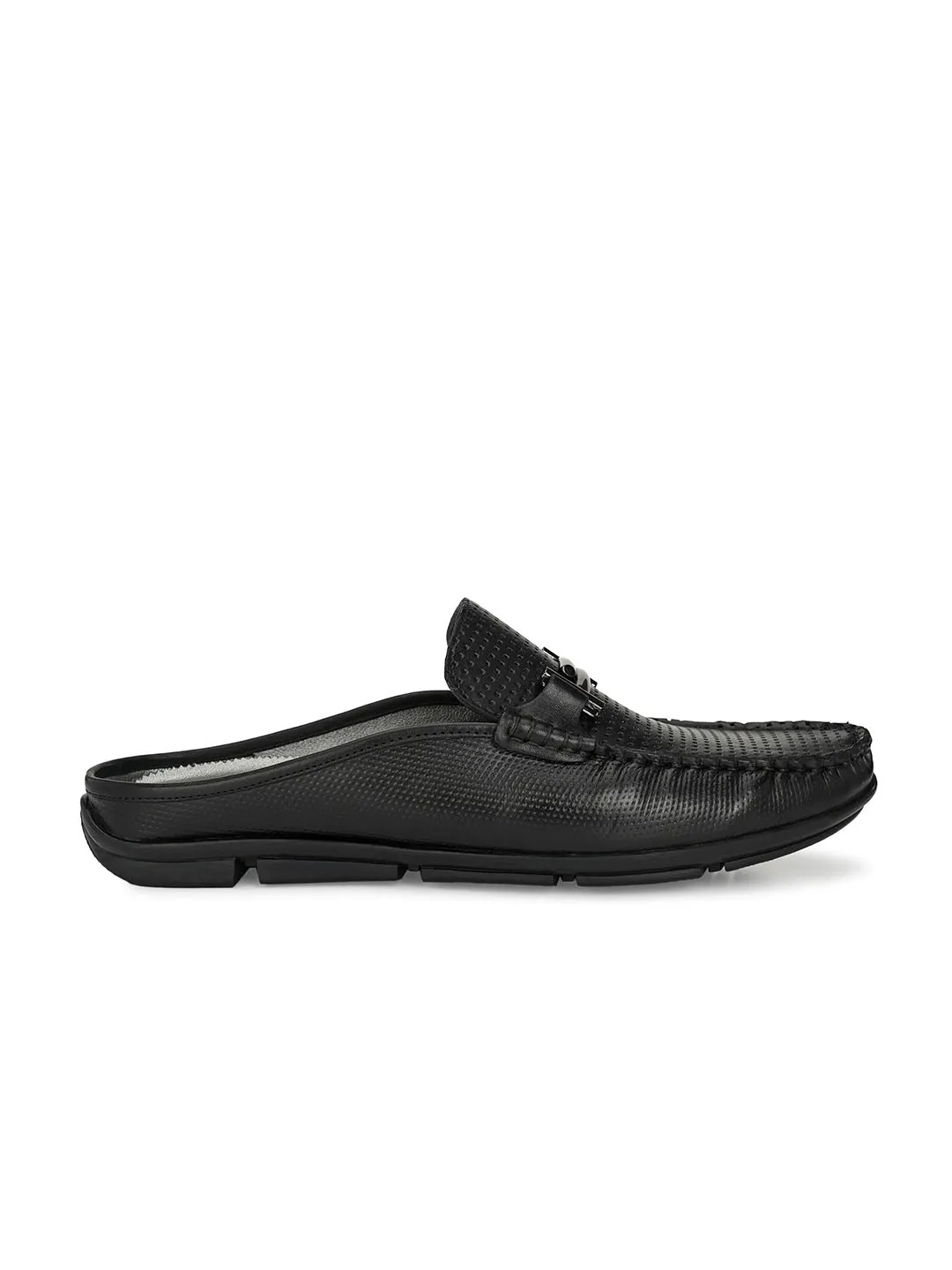 HITZ6133 Men's Black Leather Casual Slip-On Shoes