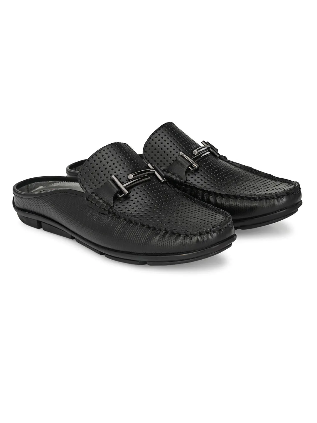 HITZ6133 Men's Black Leather Casual Slip-On Shoes