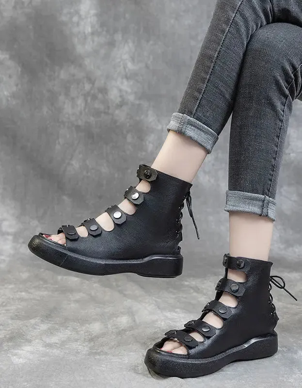 Lace-up Cut-out Fish Toe Summer Boots