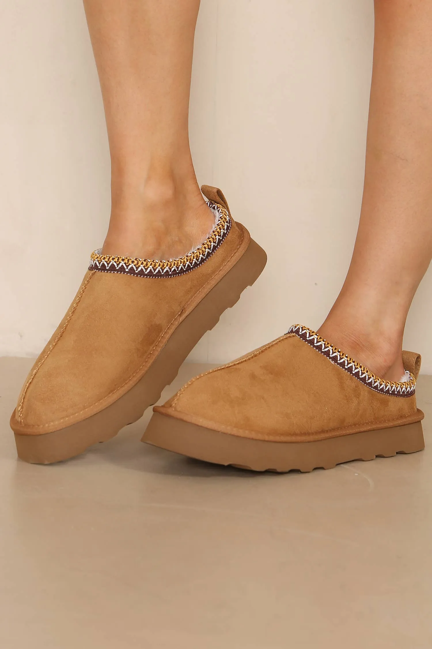 Ladies Mule Slippers - Fluffy Embroidered Slippers