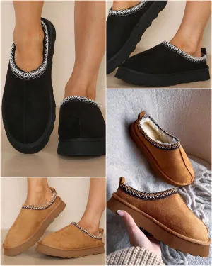 Ladies Mule Slippers - Fluffy Embroidered Slippers