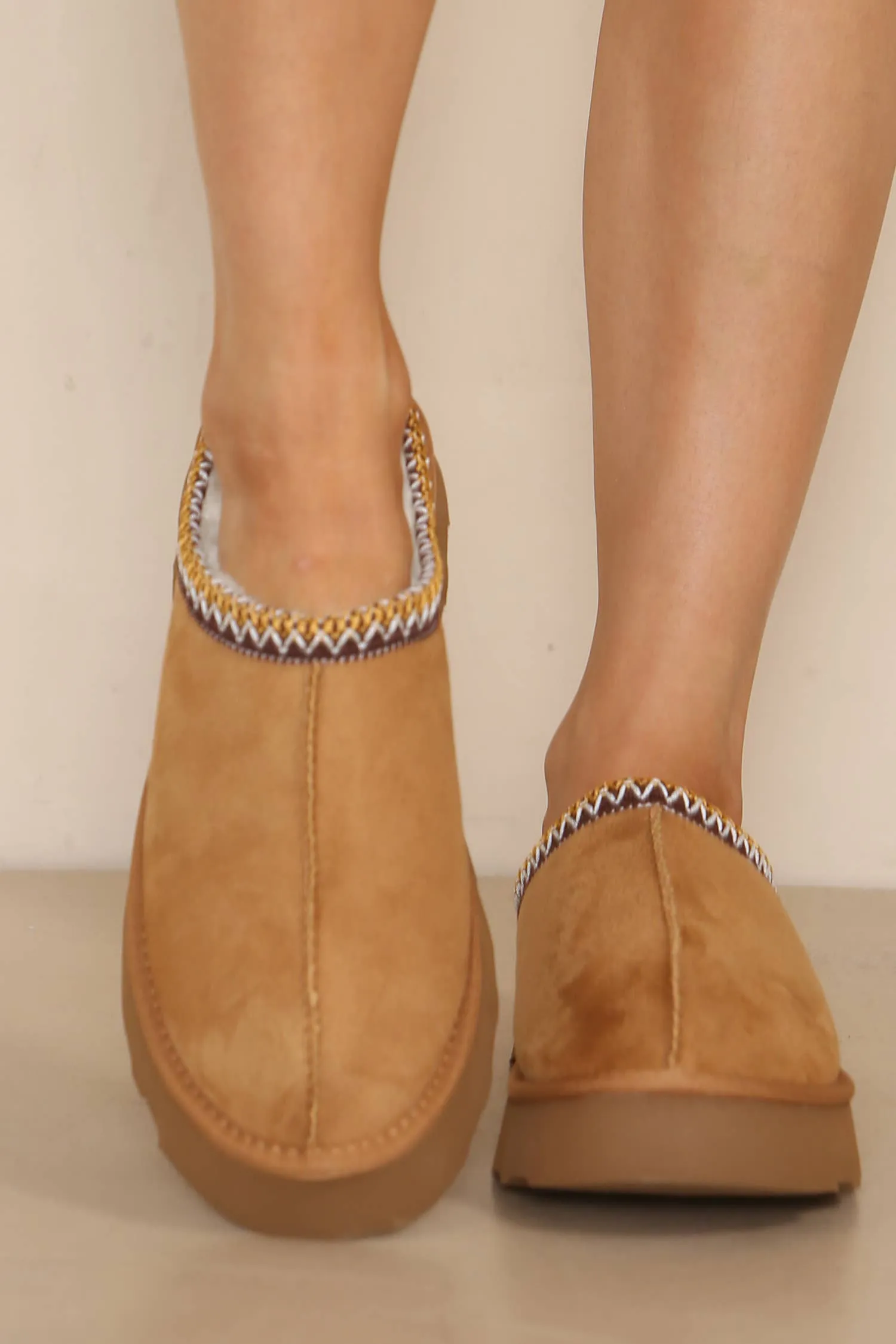 Ladies Mule Slippers - Fluffy Embroidered Slippers