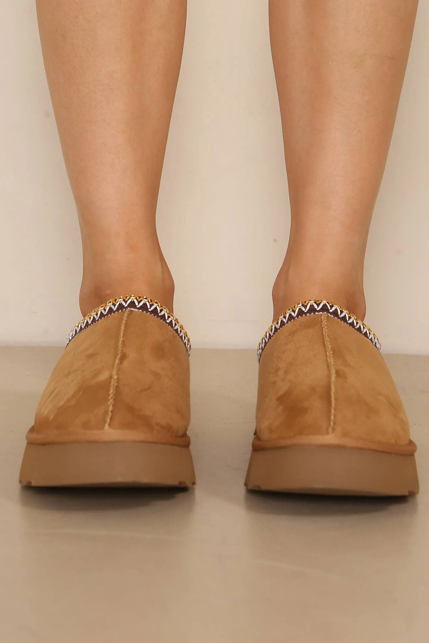 Ladies Mule Slippers - Fluffy Embroidered Slippers
