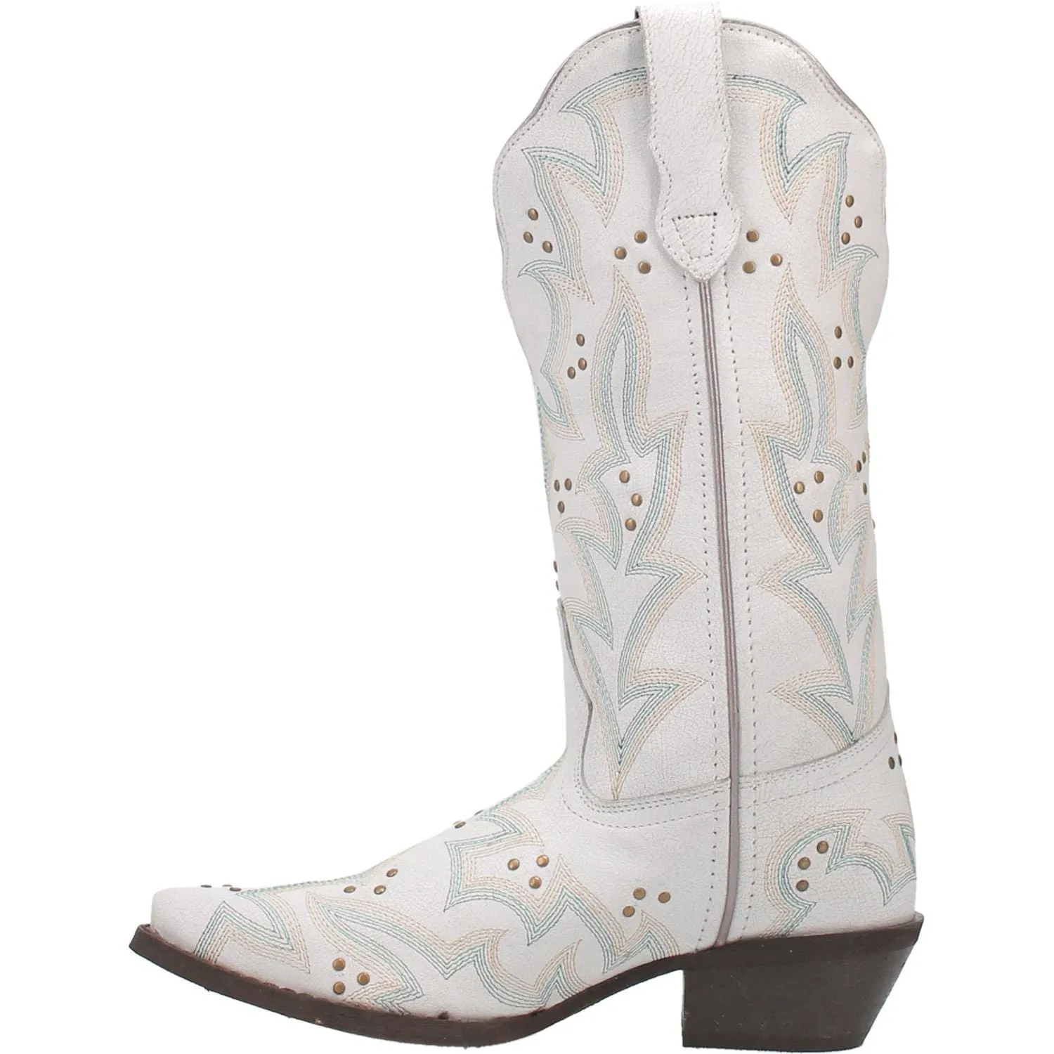 Laredo Women's Adrian White Embroidered Pull On Studded Western Boots 52419