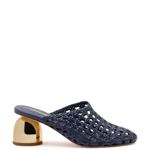 Larroude Dew Drop Macrame Mule In Navy Leather