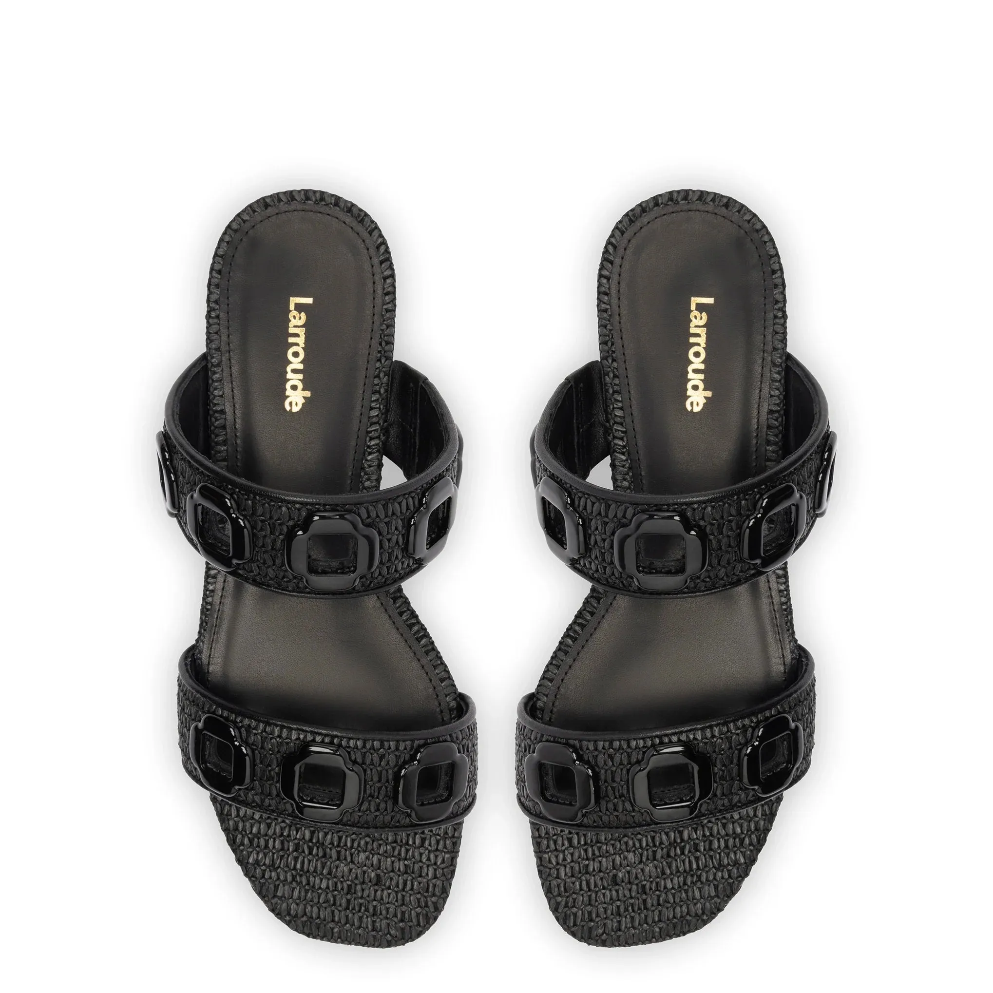 Larroude Milan Flat Mule In Black Wave Raffia