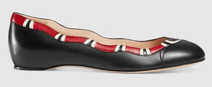 Leather Kingsnake Ballet Flat, Black