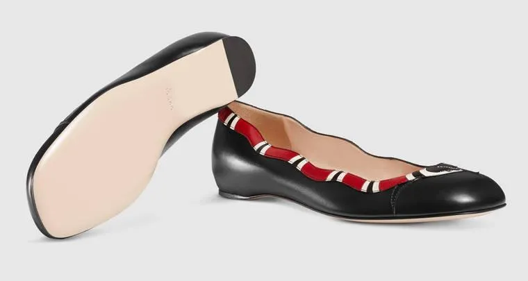 Leather Kingsnake Ballet Flat, Black