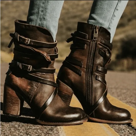 Leather Lace Up High Heel Calf Boots