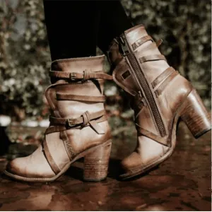 Leather Lace Up High Heel Calf Boots