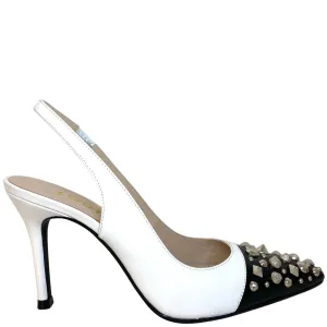 Lodi Sation Studded Sling Back Stiletto Shoes - Black White