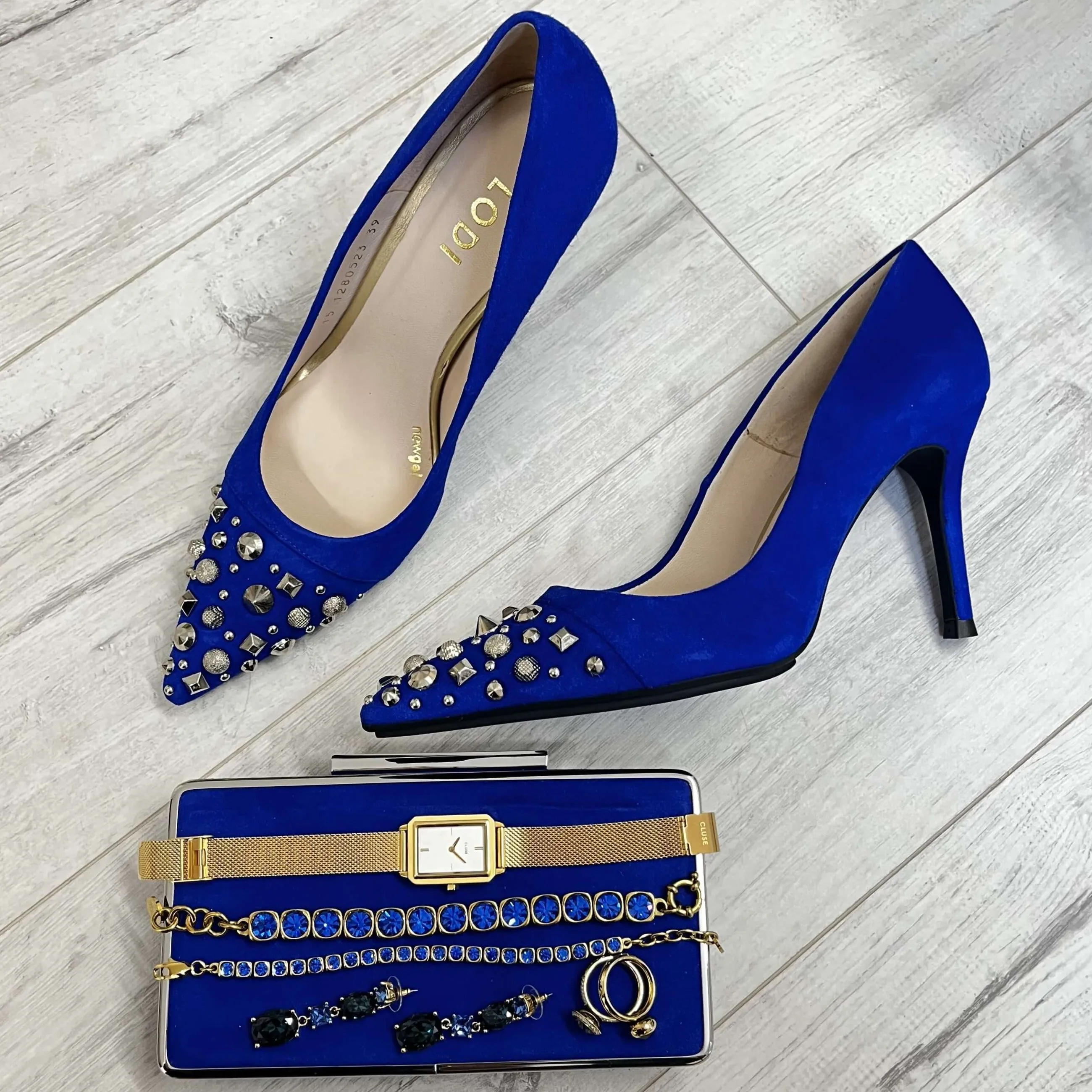 Lodi Sompo Blue Suede Studded Stilettos