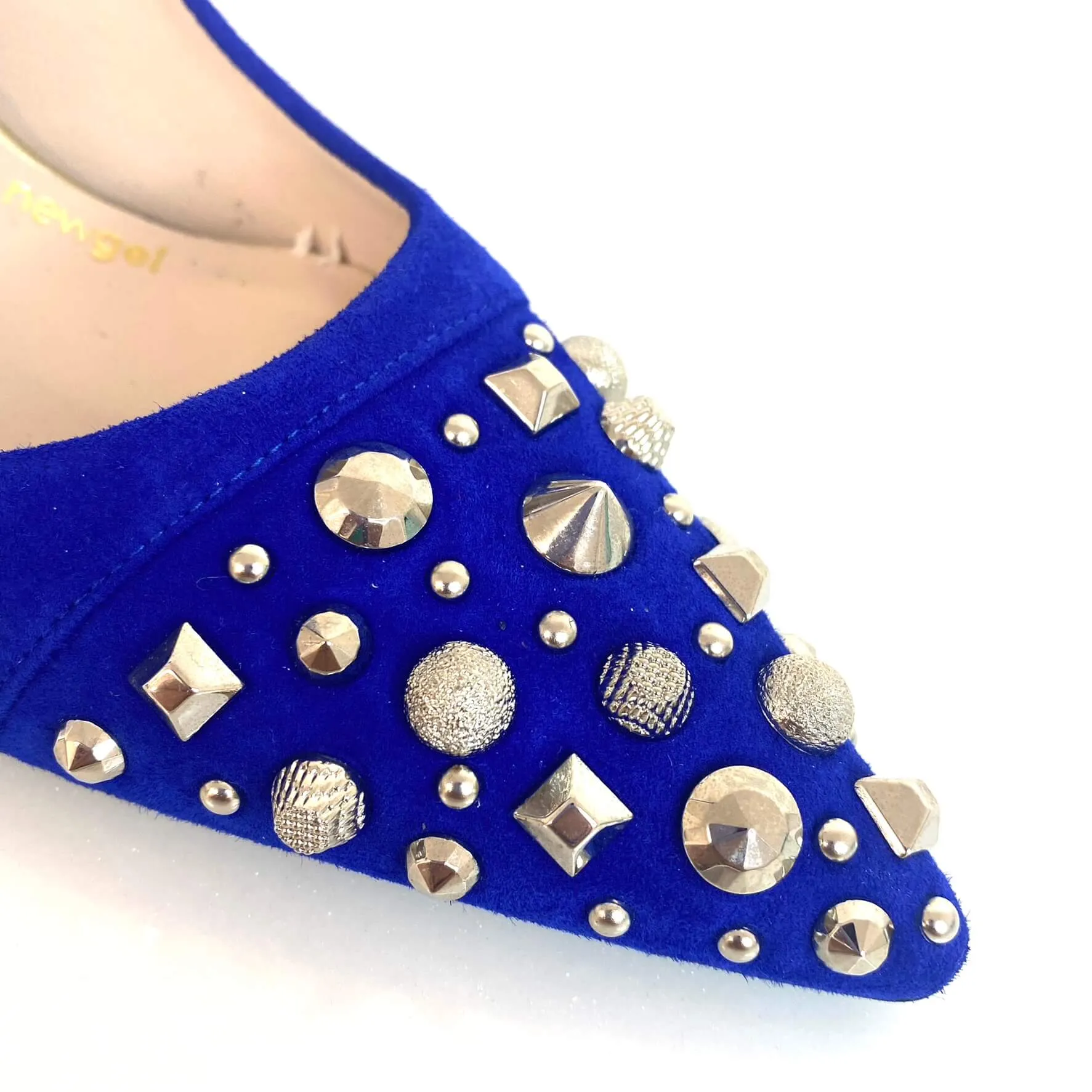 Lodi Sompo Blue Suede Studded Stilettos
