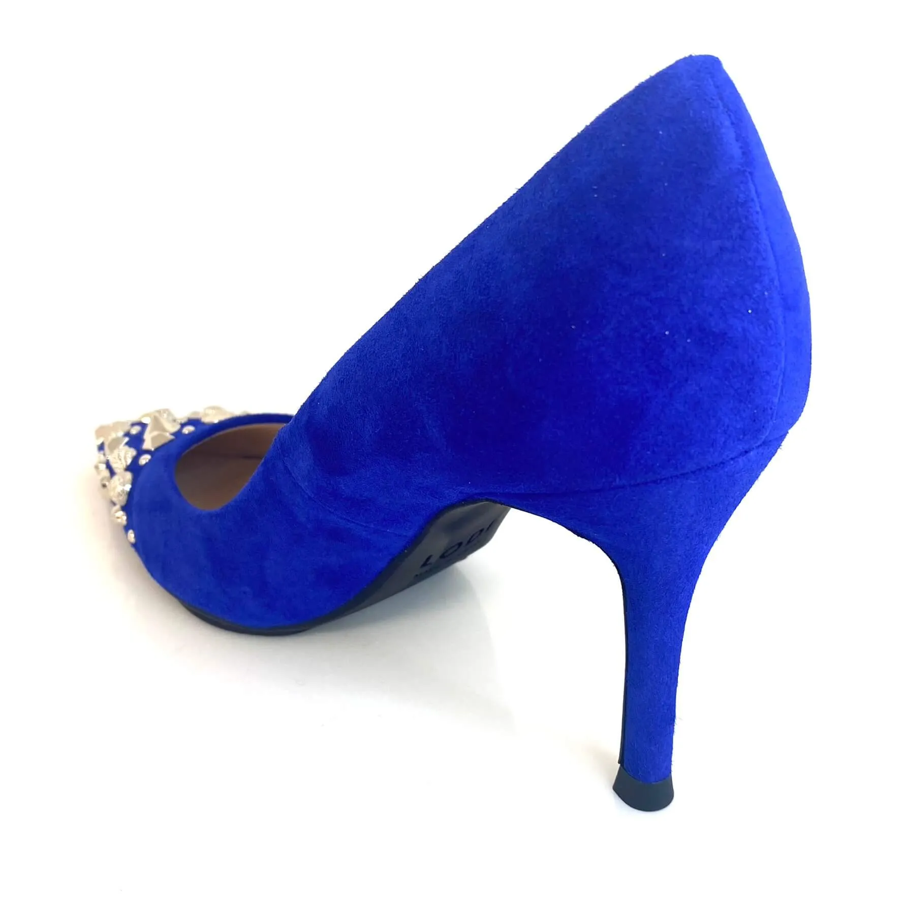 Lodi Sompo Blue Suede Studded Stilettos