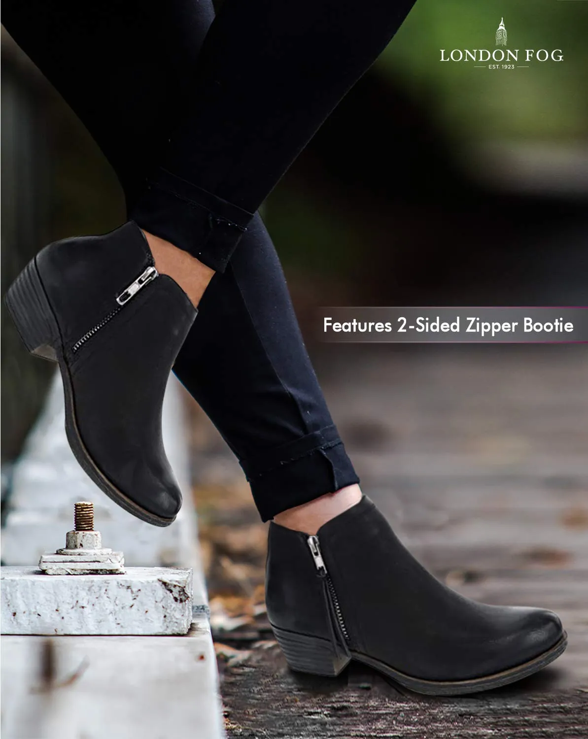 London Fog Tina Black Fashion Zipper Rounded Toe Block Heel Comfort Ankle Booties 11