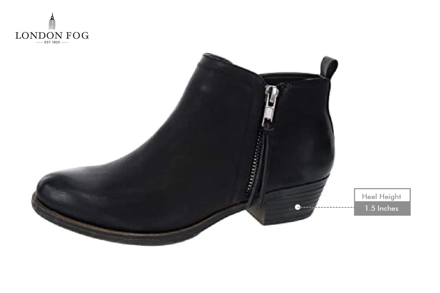 London Fog Tina Black Fashion Zipper Rounded Toe Block Heel Comfort Ankle Booties 11