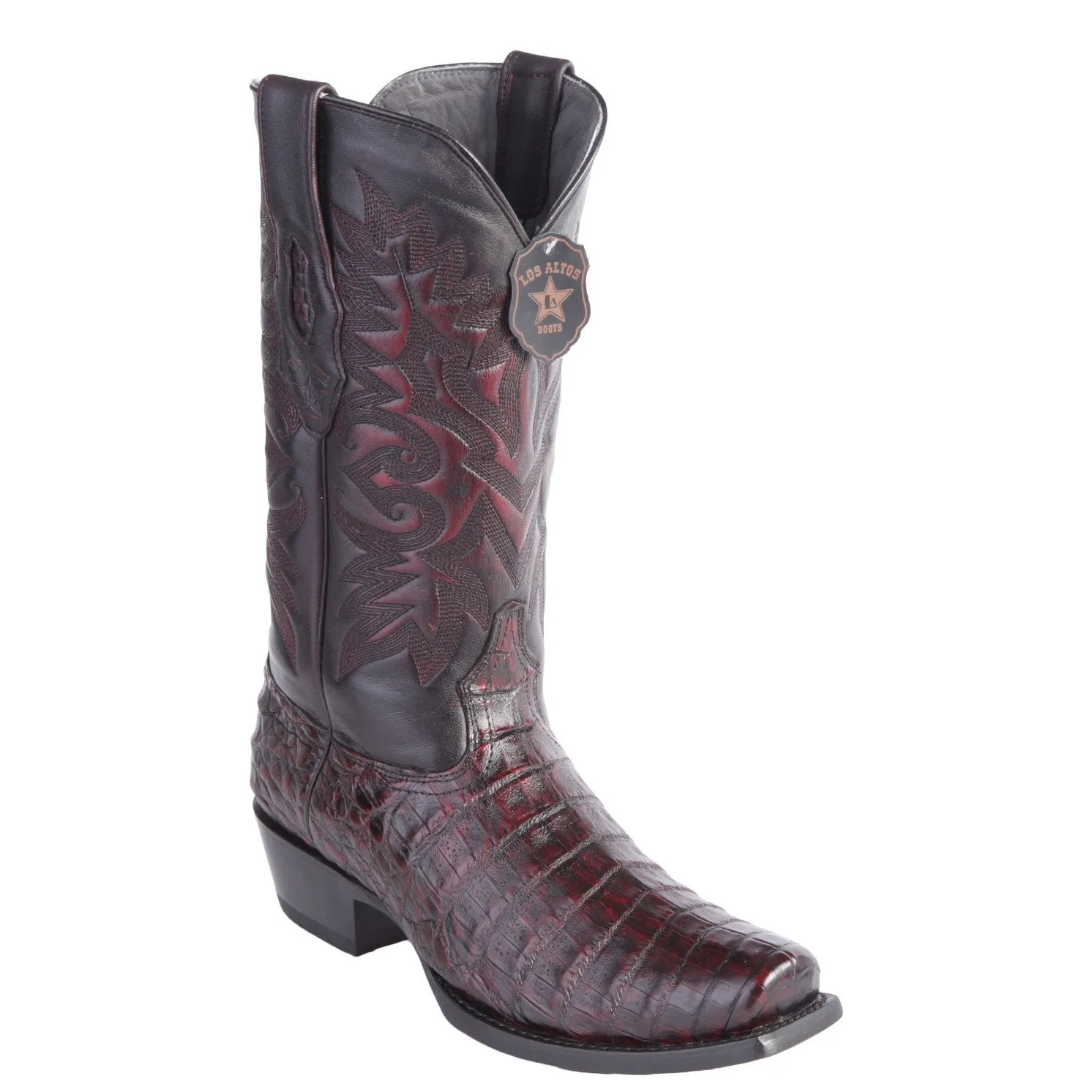 Los Altos Men's Black Cherry Caiman Belly Cowboy Boots 7-Toe