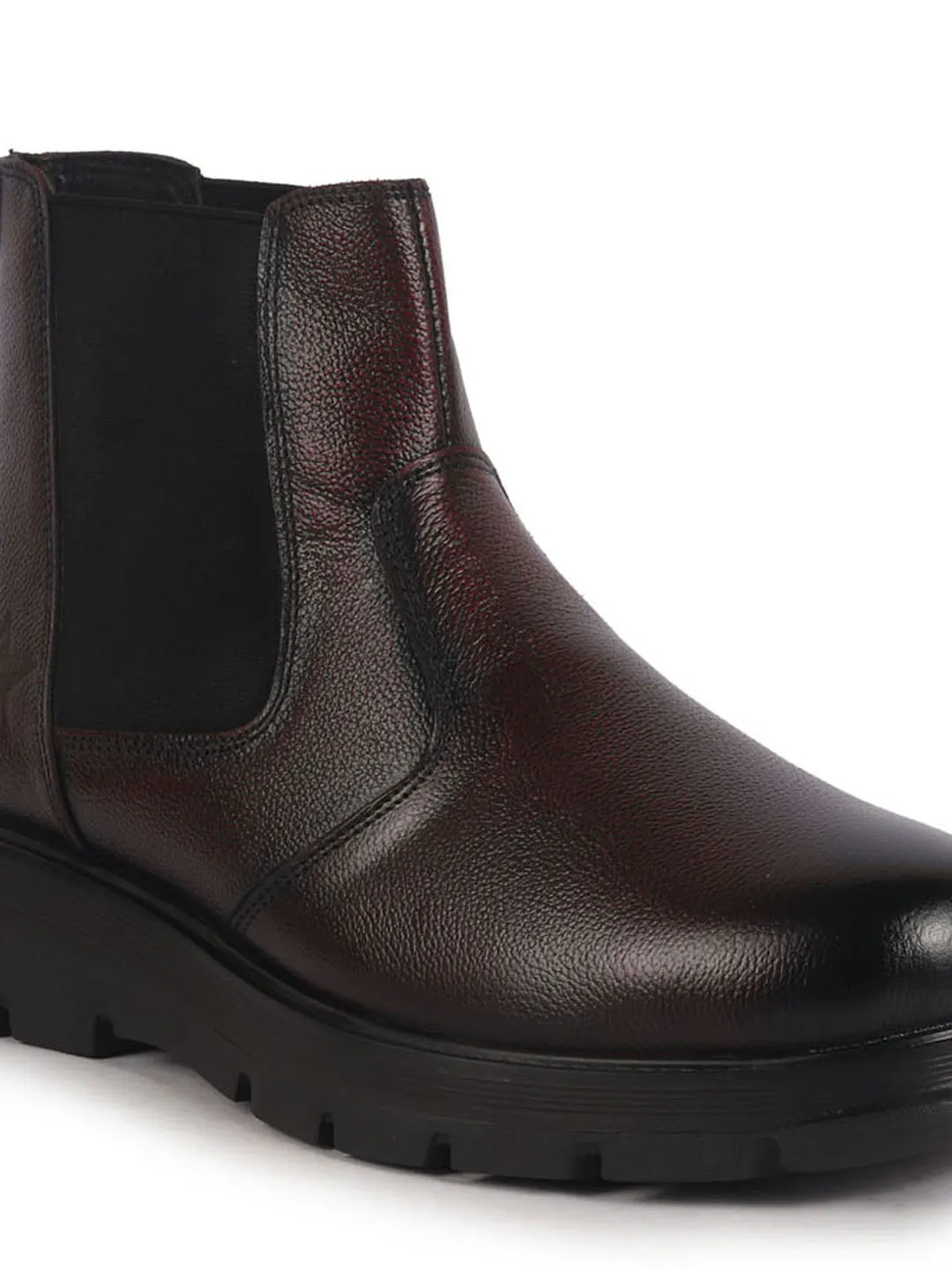 Men Cherry Genuine Leather Slip On Boots|Chelsea Work Boots|Lightweight Memory Cushion Shoes|Formal Boots