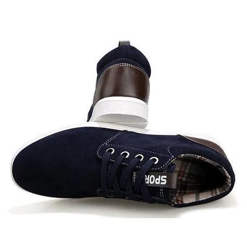 Men Suede Color Match British Style Lace Up Flat Sport Casual Shoes