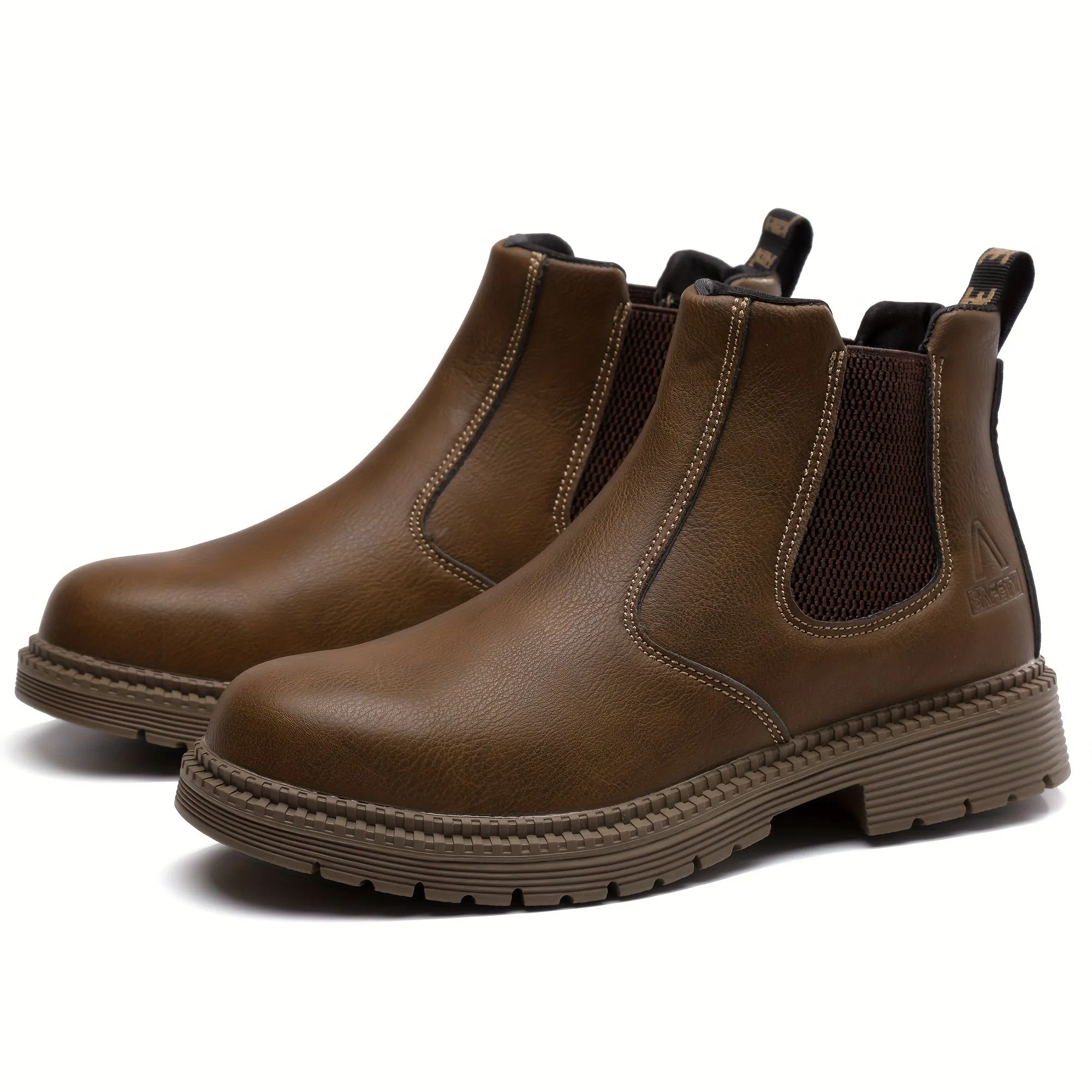 Mens Steel Toe SlipOn Chelsea Work Boots  PunctureProof  AntiSkid