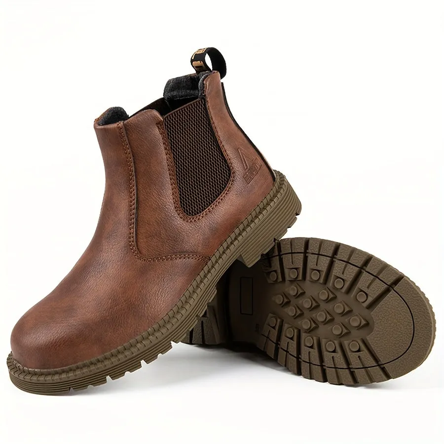 Mens Steel Toe SlipOn Chelsea Work Boots  PunctureProof  AntiSkid