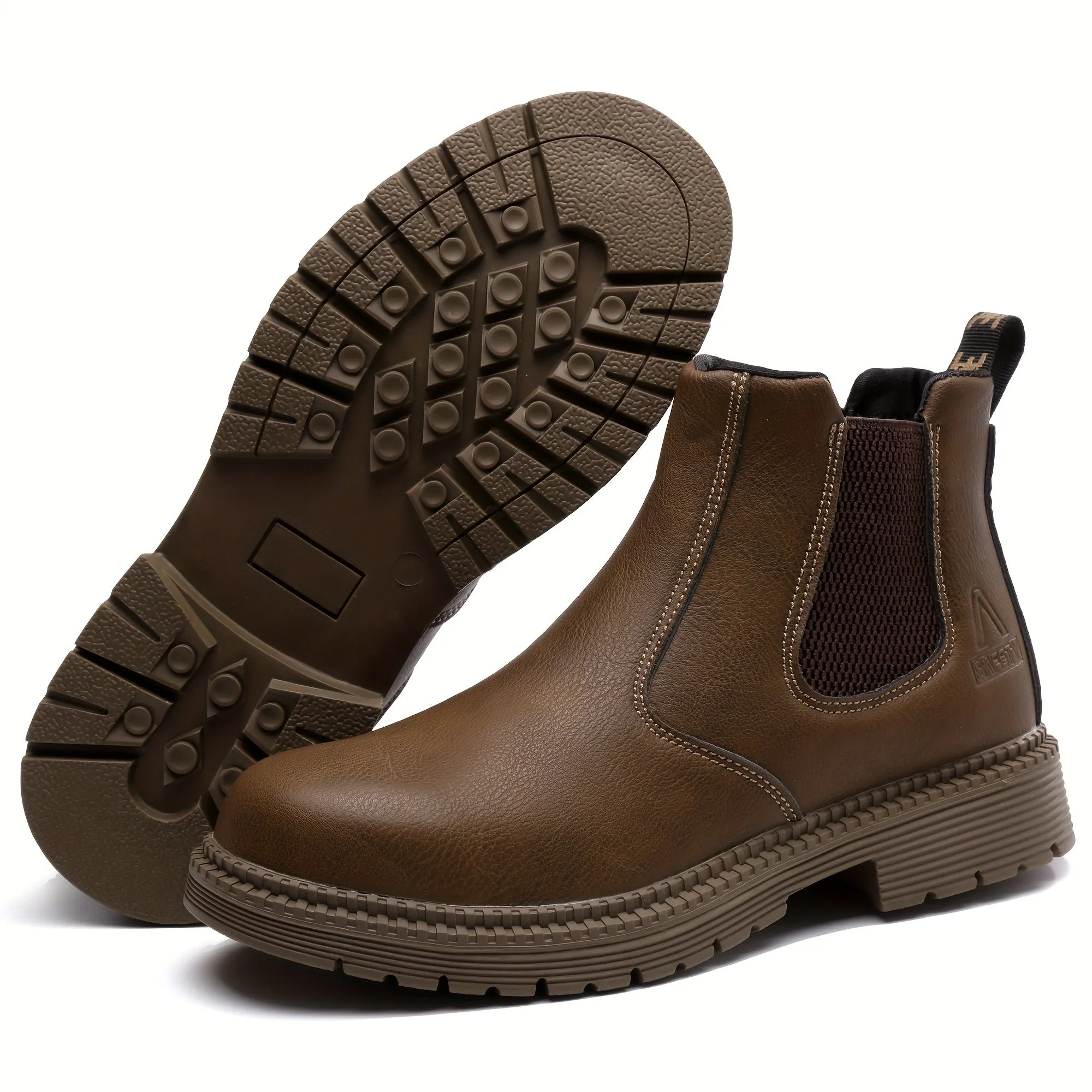 Mens Steel Toe SlipOn Chelsea Work Boots  PunctureProof  AntiSkid