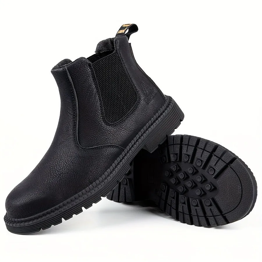 Mens Steel Toe SlipOn Chelsea Work Boots  PunctureProof  AntiSkid