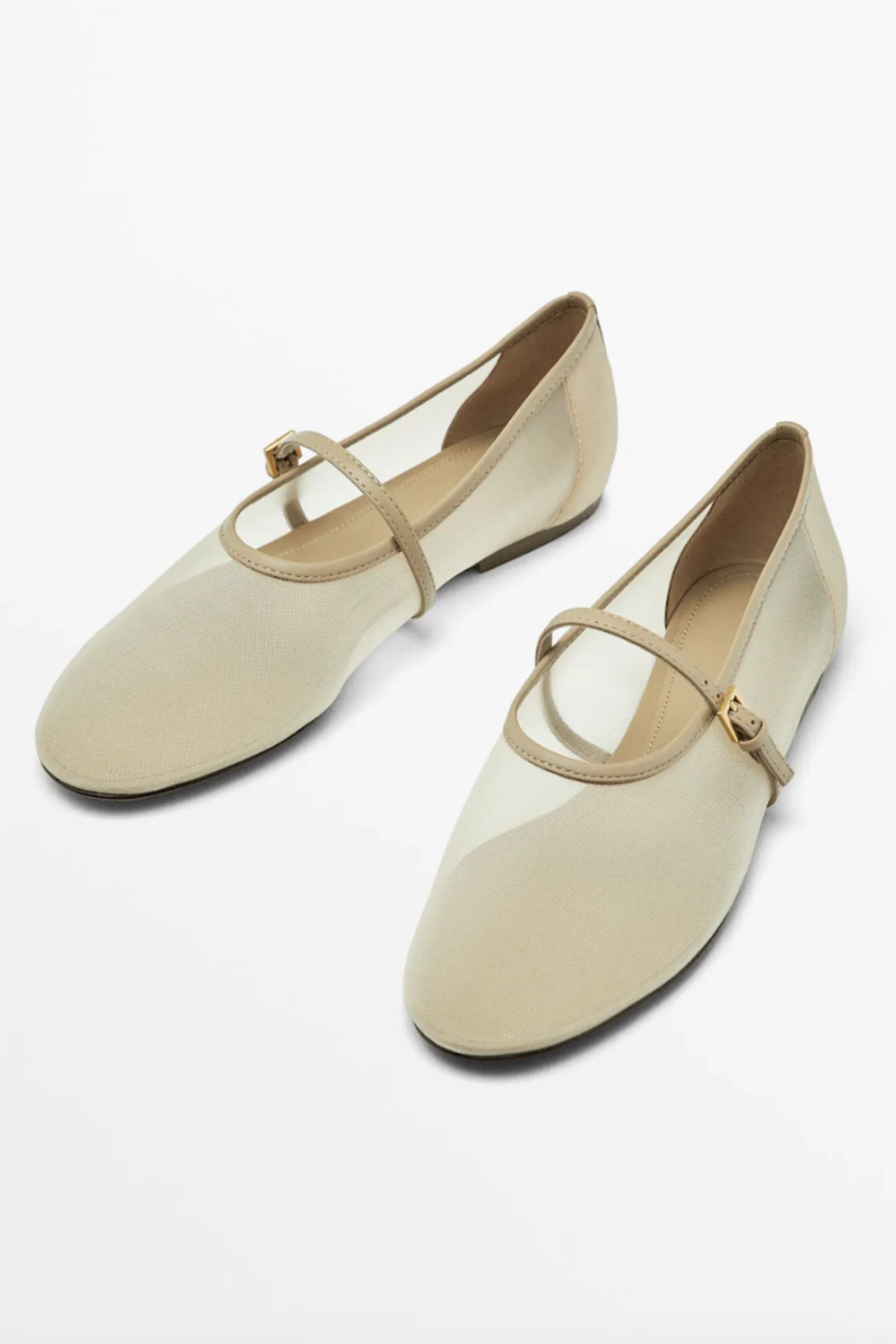 Mesh Ballet Flats With Strap Across The Instep