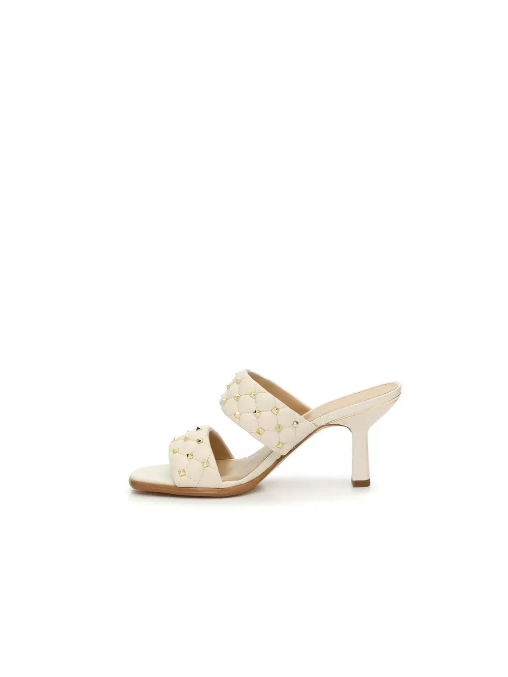 Michael Kors Amelia Mule Quilt Stitch Pyramid Studded Leather Sandals Cream 8.5M