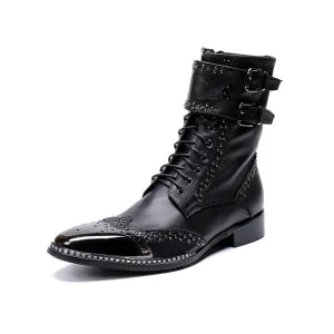 Mid Calf Men Boots Steel Toe Zip Monk Strap