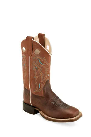 Old West Brown Children Boys Leather Cowboy Boots 12.5D