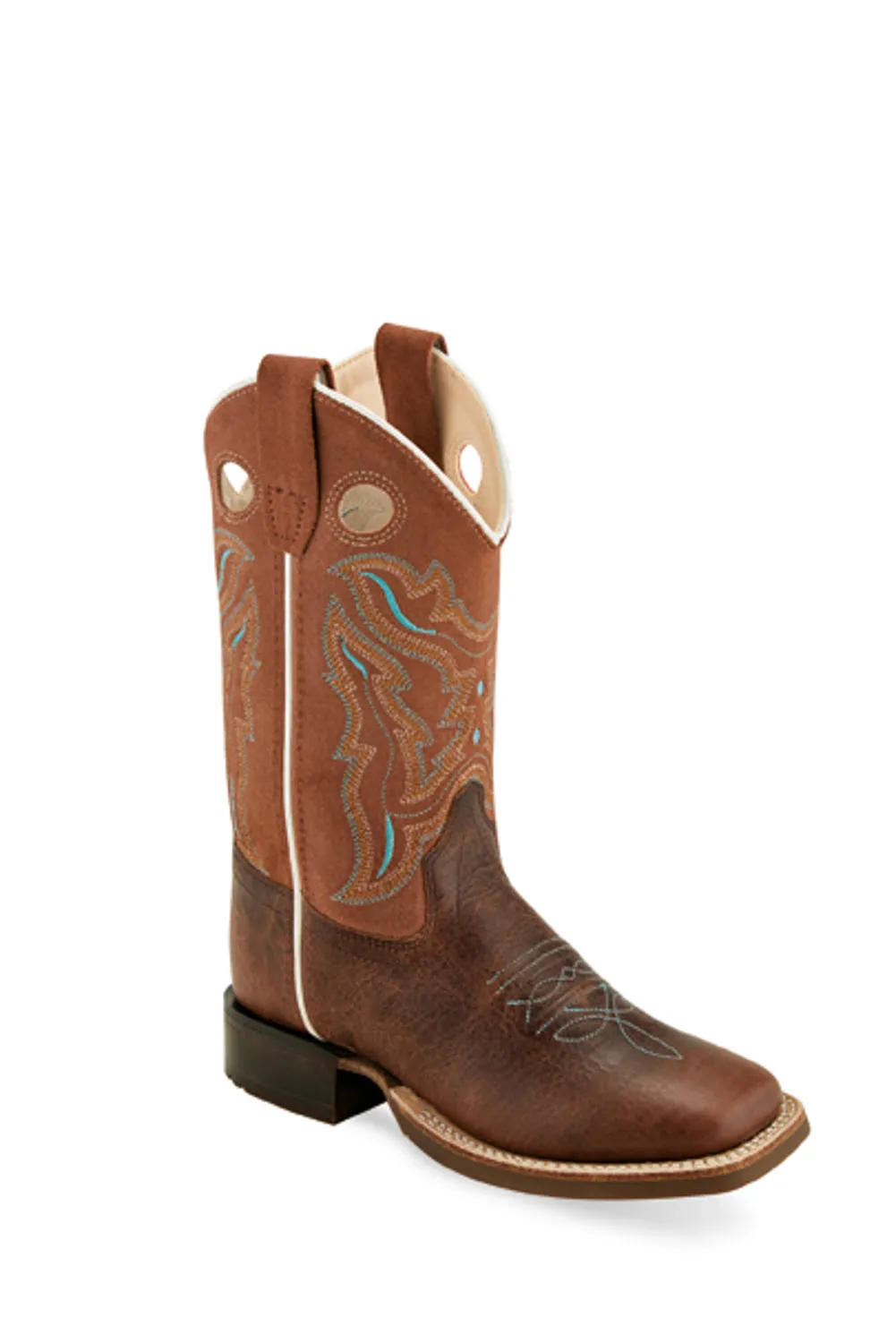Old West Brown Children Boys Leather Cowboy Boots 12.5D