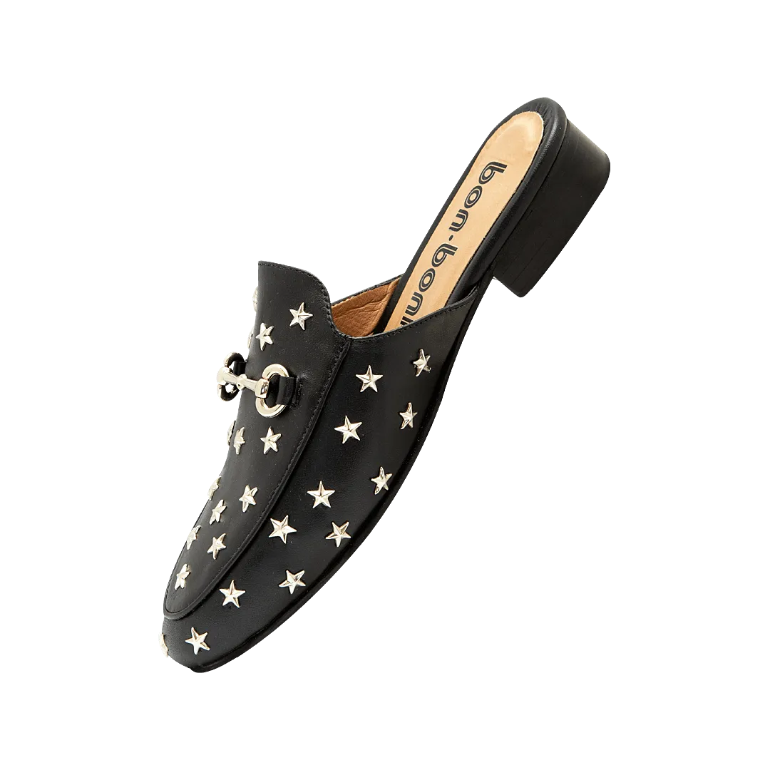 Onyx black leather mule