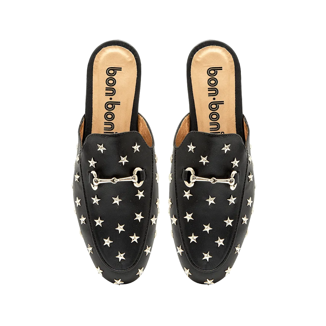 Onyx black leather mule
